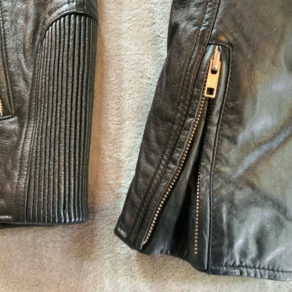 Wilsons Leather M Julian Mens Vintage Black Moto Cafe Racer Jacket Striped Med - Picture 2 of 13